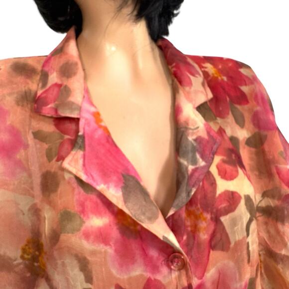 Sheer Chiffon Floral Button Top Collared 20W Garden Fairy Bloomcore Ethereal VTG - Picture 3 of 13
